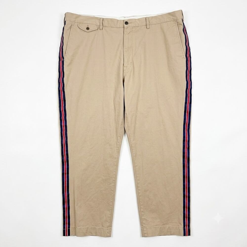 POLO Ralph Lauren Stretch Classic Fit Chino Pants Beige Striped Side Mens 48 Big